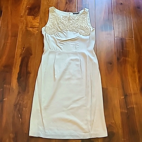 🌟Host Pick🌟 Josie Natori "Cam" Tan Embellished Sheath Dress with Beading - Picture 3 of 13